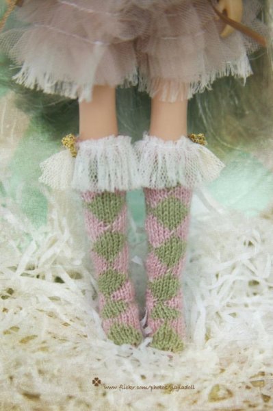 Photo1: Pink and green prismatic checked socks (of Pink Bunny Wonderland) (1)