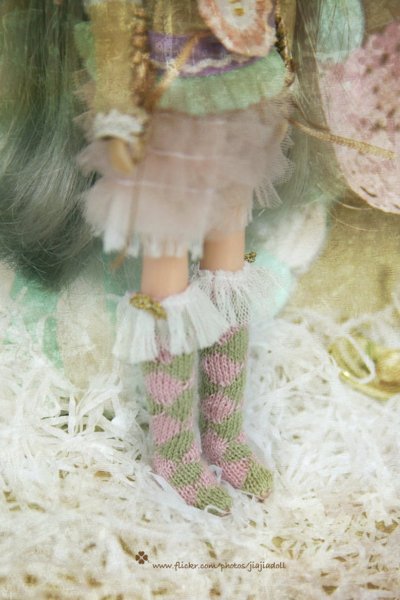 Photo2: Pink and green prismatic checked socks (of Pink Bunny Wonderland) (2)