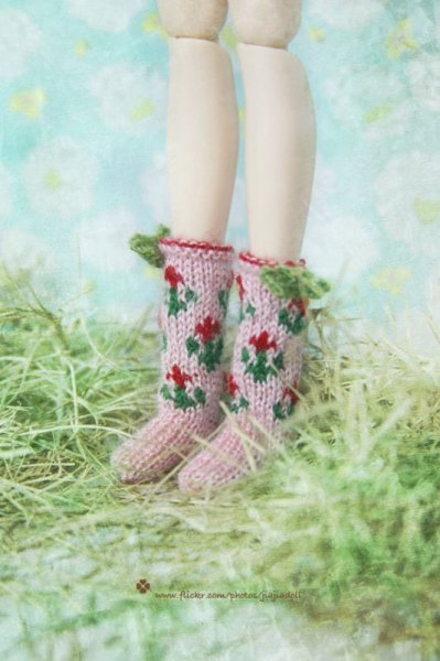 Photo1: pink flower bowknot socks (1)