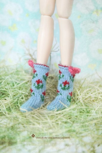 Photo1: light blue flower bowknot socks (1)