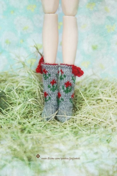 Photo1: grey flower bowknot socks (1)
