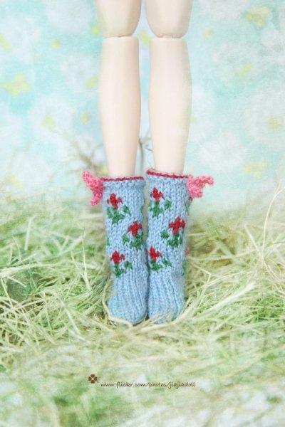 Photo2: light blue flower bowknot socks (2)