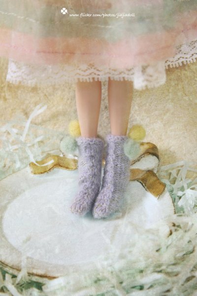 Photo2: Flowers First love shinning violet twist pompom socks (2)