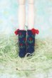 Photo1: navy blue flower bowknot socks (1)