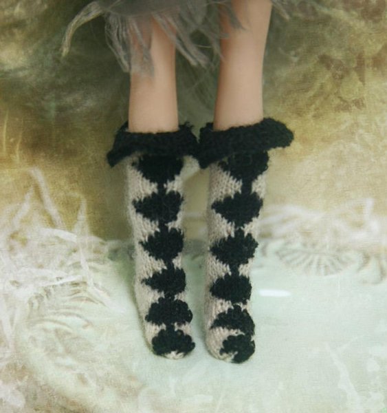 Photo2: black and white prismatic checked layered socks(of sailor suit set) (2)