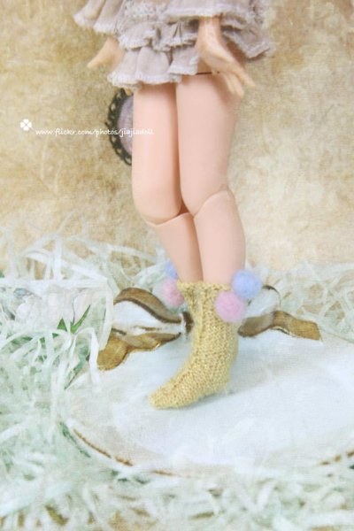 Photo2: Flowers First love shinning yellow twist pompom socks (2)