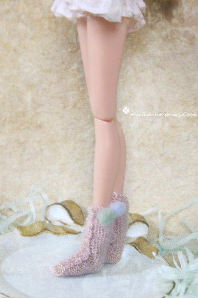 Photo7: cream twist pompom socks long version  (7)