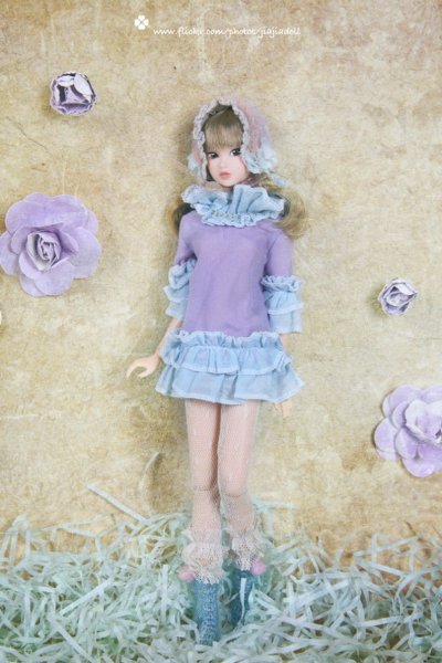 Photo4: Flowers First love shinning blue twist pompom socks (4)