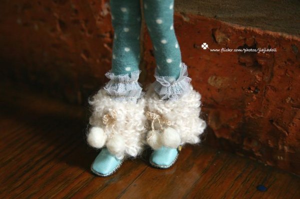 Photo3: mohair white pompom short shoe cover leg warmers (3)