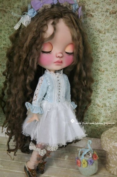 Photo1: one piece - Blue and white laced plume feel dress (of squirrel set ) (1)