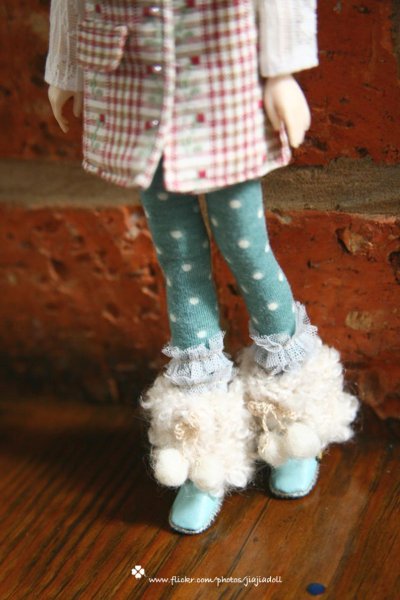 Photo2: mohair white pompom short shoe cover leg warmers (2)