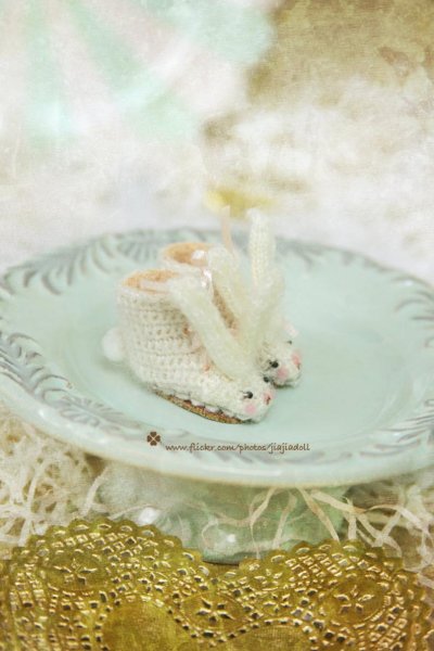 Photo3: pink Bunny Hand Knited boots shoes (of Pink Bunny Wonderland) (3)