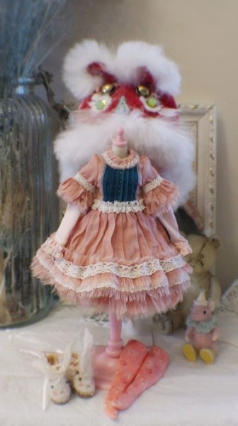 Photo1: 3 pieces - Pink and blue laced dress set (of Jade Rabbit Set) (1)