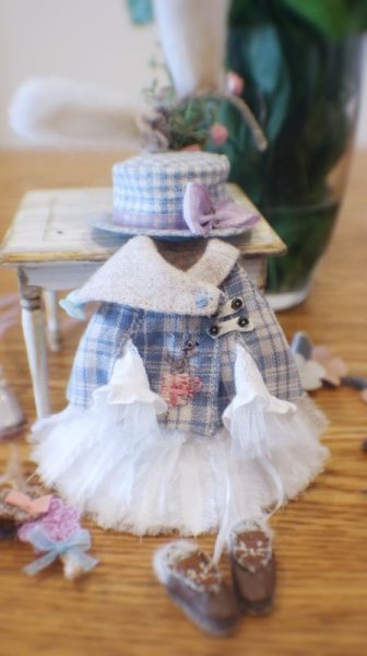 Photo11: light blue checked bowknot hat (11)