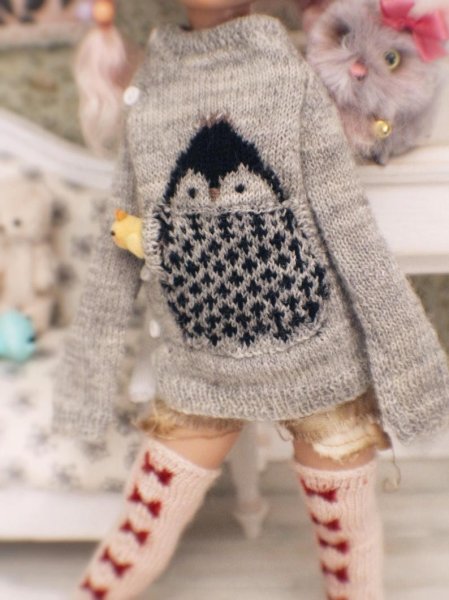 Photo3:  Cute Animals - Penguin sweater in grey (3)