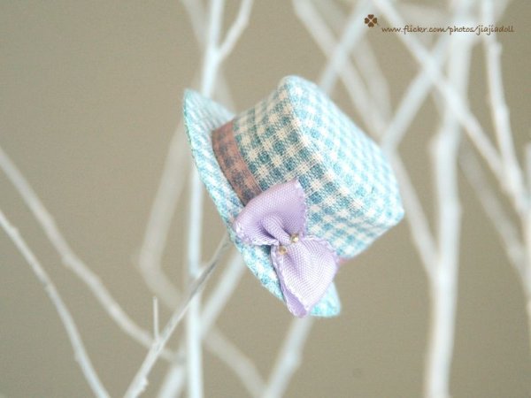 Photo1: light blue checked bowknot hat (1)