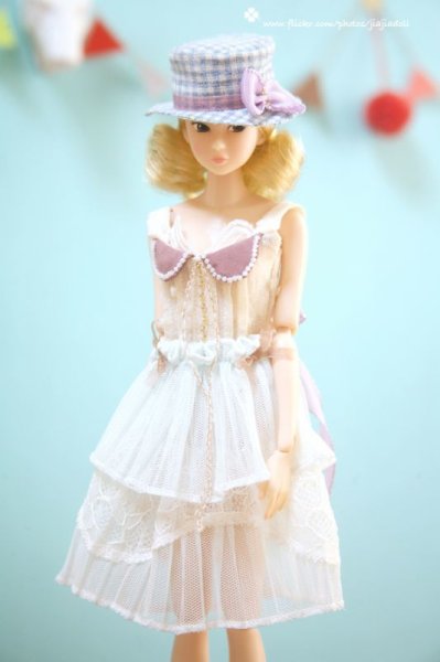 Photo6: light blue checked bowknot hat (6)