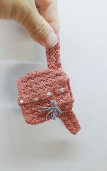 Photo2: 2 pieces - pink mohair hollow bowknots lace sweater and bowknot brooch (2)