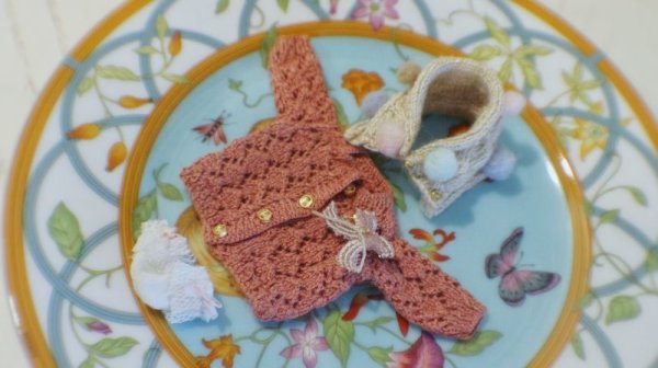 Photo8: 2 pieces - pink mohair hollow bowknots lace sweater and bowknot brooch (8)