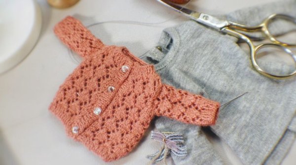 Photo11: 2 pieces - pink mohair hollow bowknots lace sweater and bowknot brooch (11)