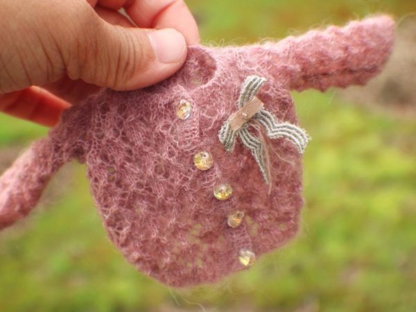 Photo1: 2 pieces - pink mohair hollow bowknots lace sweater and bowknot brooch (1)