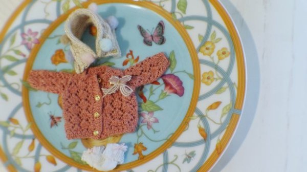 Photo6: 2 pieces - pink mohair hollow bowknots lace sweater and bowknot brooch (6)