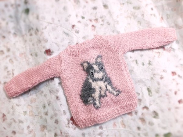 Photo1: french bulldog sweater in pink (1)