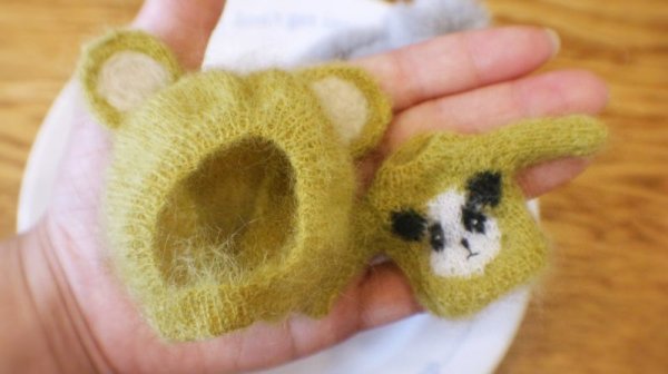 Photo2: 2 pieces - ginger mohair panda sweater and bear hat (2)