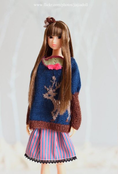 Photo2:  Cute Animals - Deer sweater at night dark blue (2)