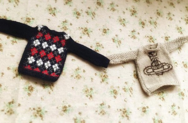 Photo3: Classical checked sweater in navy blue red and white (3)