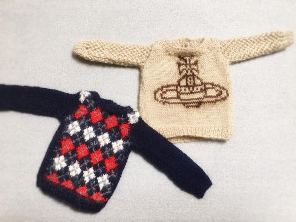 Photo2: Classical checked sweater in navy blue red and white (2)