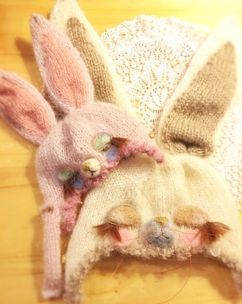 Photo2: sleeping bunny hat for baby / child (2)
