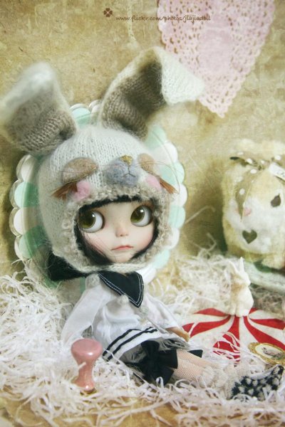 Photo4: sleeping bunny hat in white (4)
