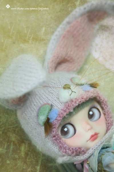 Photo1: sleeping bunny hat in pink (1)