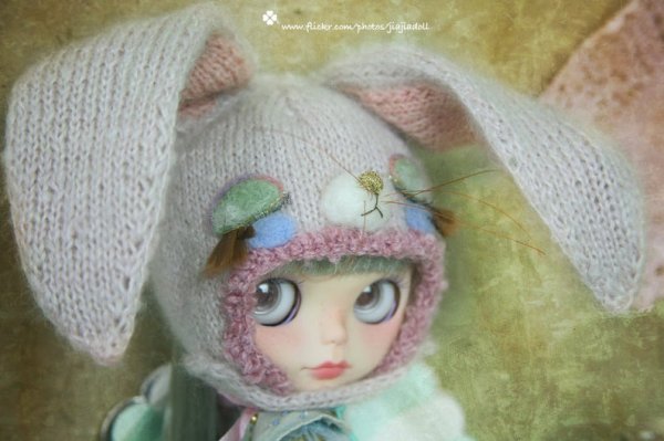 Photo2: sleeping bunny hat in pink (2)