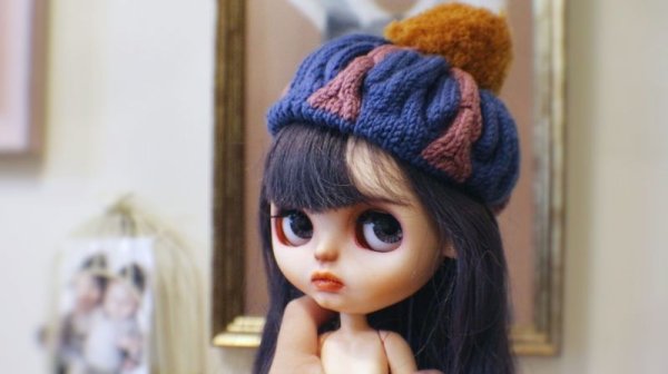 Photo5: blue violet meat dumpling pompom hat (5)