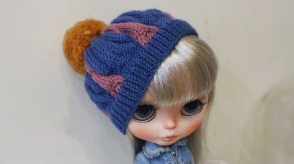 Photo2: blue violet meat dumpling pompom hat (2)