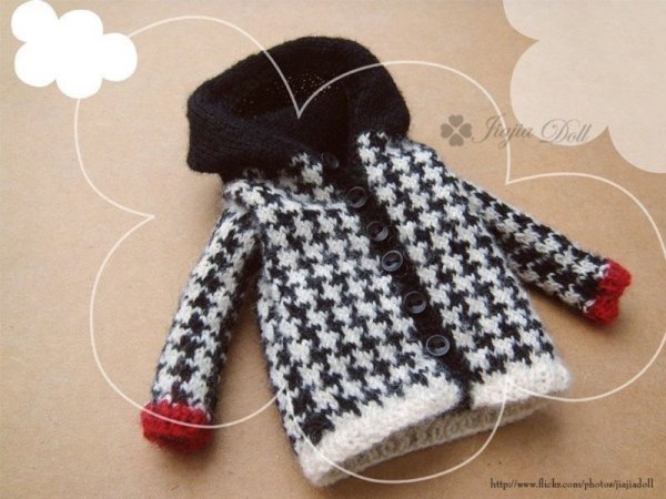 Photo1: black and white houndstooth hooded sweater (1)