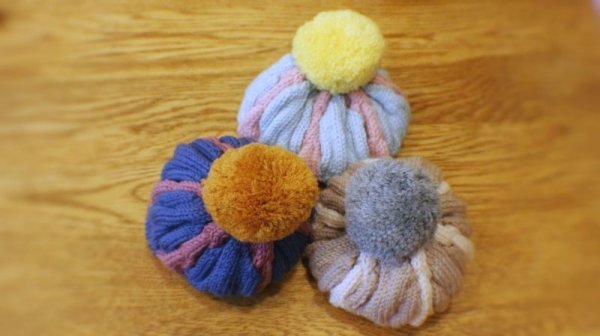 Photo11: blue violet meat dumpling pompom hat (11)