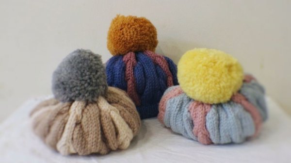 Photo10: blue violet meat dumpling pompom hat (10)