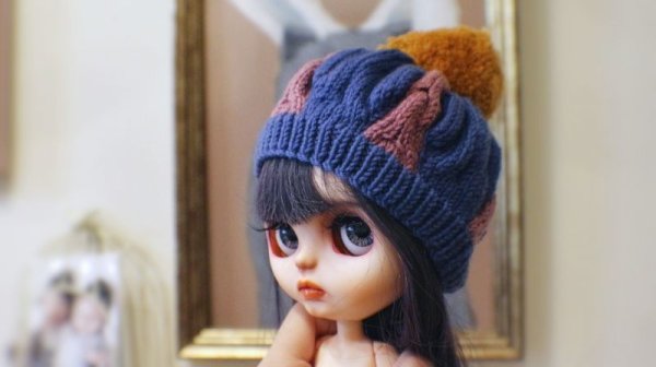 Photo4: blue violet meat dumpling pompom hat (4)