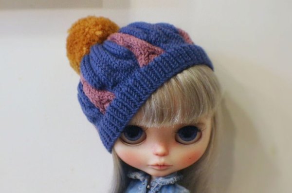 Photo3: blue violet meat dumpling pompom hat (3)