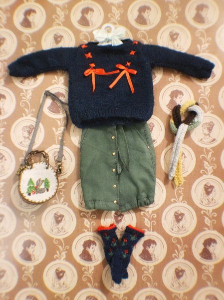 Photo2: ribbon sweater in navy blue (2)