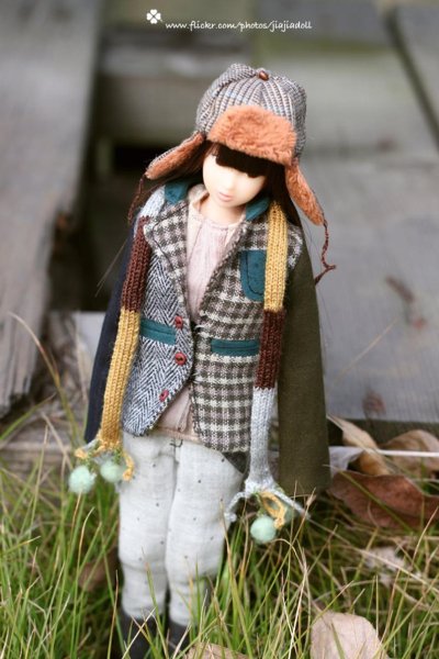 Photo3: pompom scarf in brown (3)