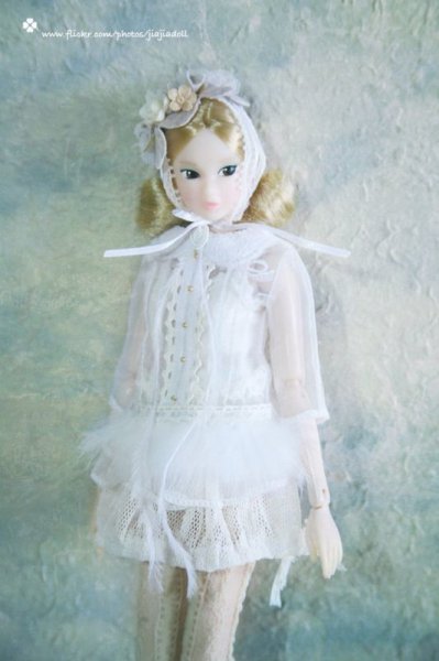 Photo1: pure white plume fur lace translucent shirts of (Dear Angel set) (1)