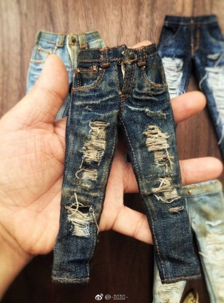 Photo1: miniature Art works vintage hole denim jeans  (1)