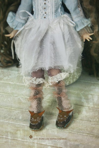 Photo2: twist camel lace bowknots leg warmers (of squirrel set) (2)