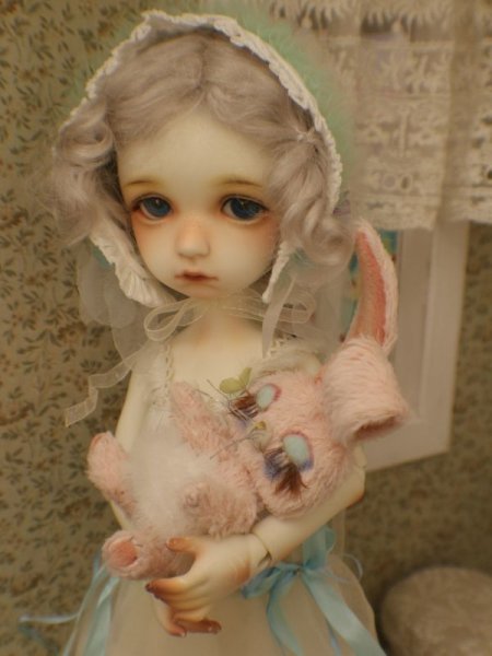 Photo5: Sleeping Bunny in soft pink (5)