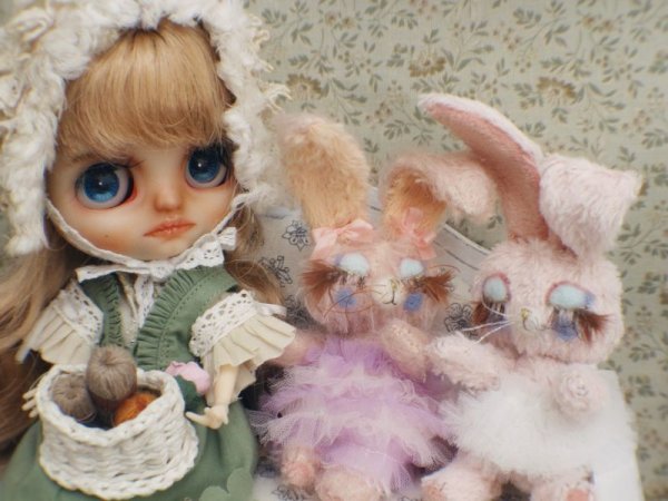 Photo3: Sleeping Bunny in Mohair pink (3)