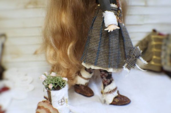 Photo4: coffee classical checked stockings (of find my red velvet set) (4)